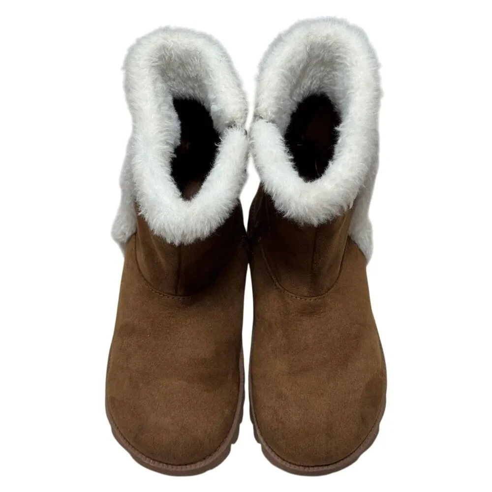 Michael Kors MK Girls Faux Fur Boots Brown Logo Winter Boot Size 1